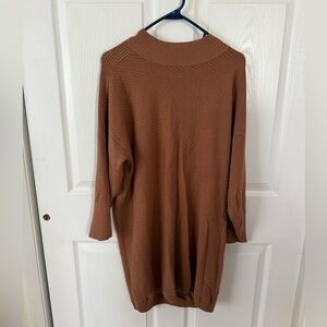 Melanie T Brown Ribbed Knit Sweater Dress